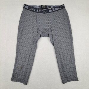 Under Armour Compression Pants Mens XL Gray‎ HeatGear 3/4 Length Patterned Logo